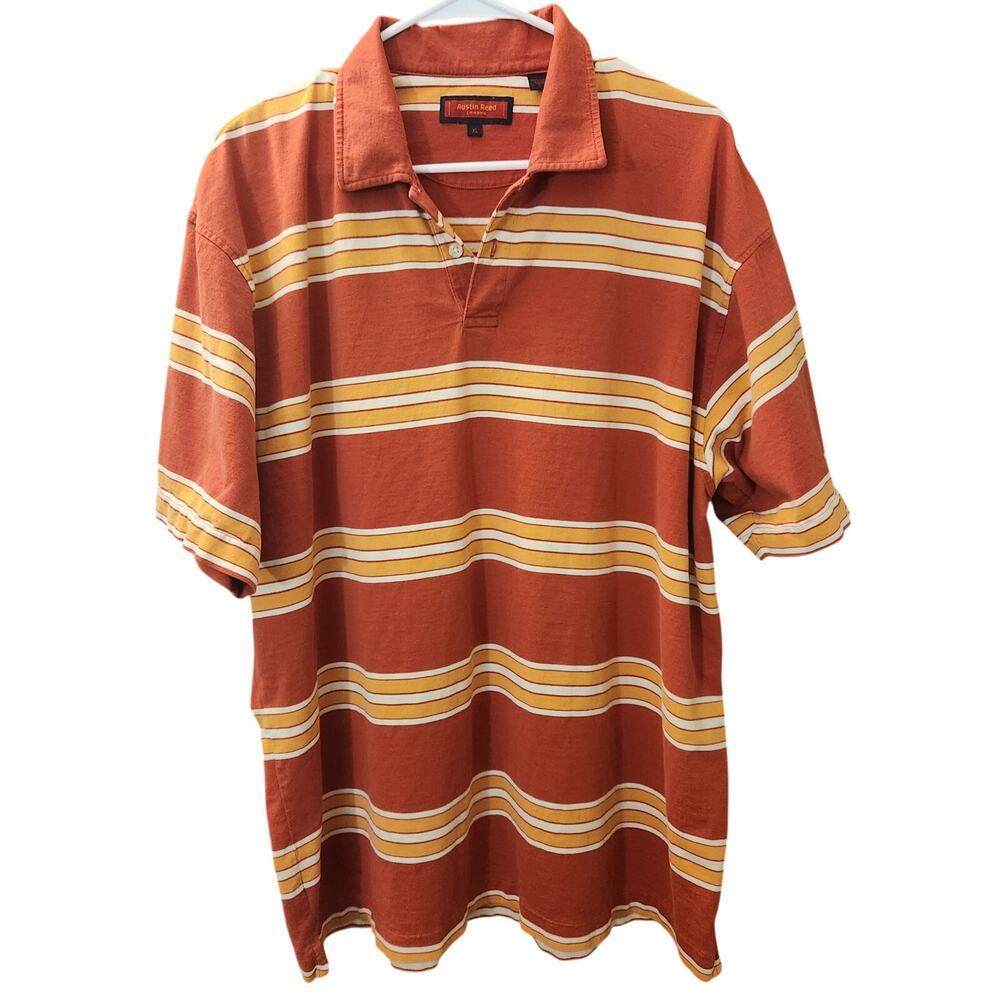 Austin Reed Men’s XL Orange Striped Short Sleeve Polo Knit
